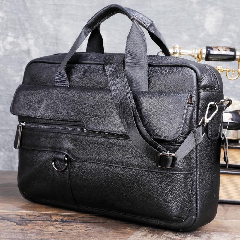 Leather Work Handbags - Large Men's Genuine Leather Handbag for