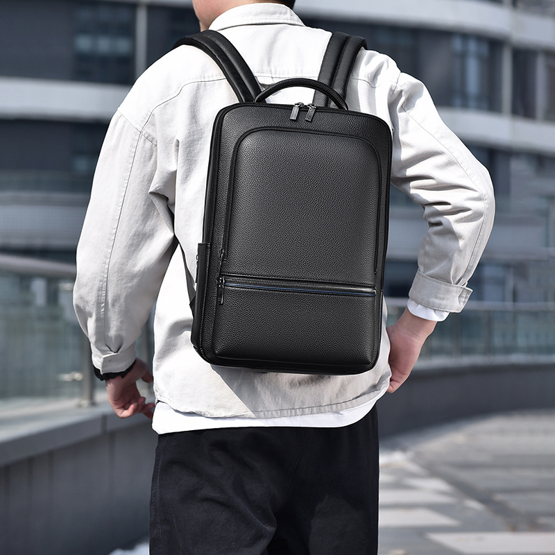 Leather Work Bag - PU Leather Men's Backpack USB Charging