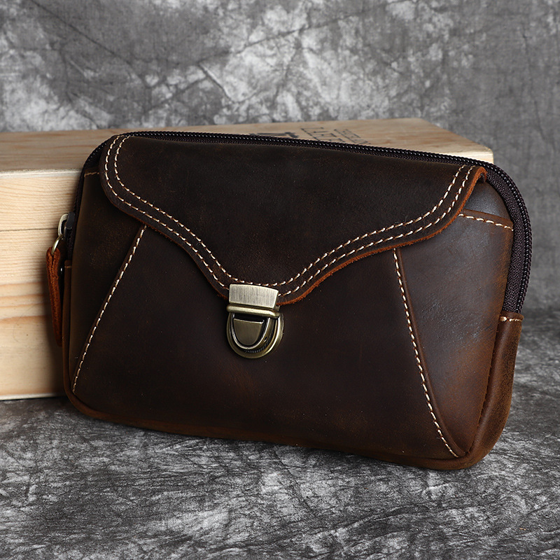 Men's leather waist bag, men's - Leather Work Bag 评论和价格