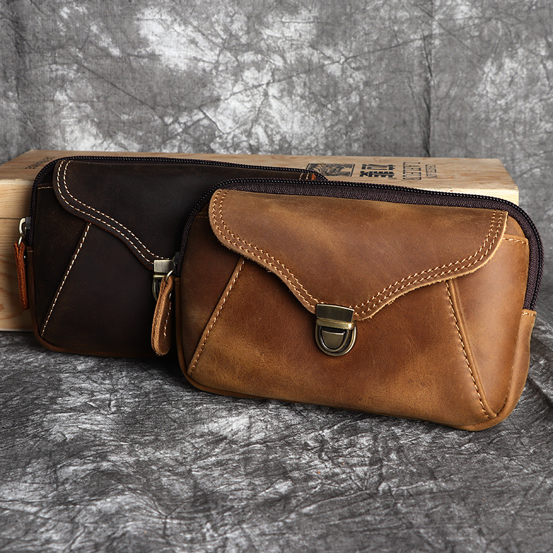 Men's leather waist bag, men's - Leather Work Bag 评论和价格