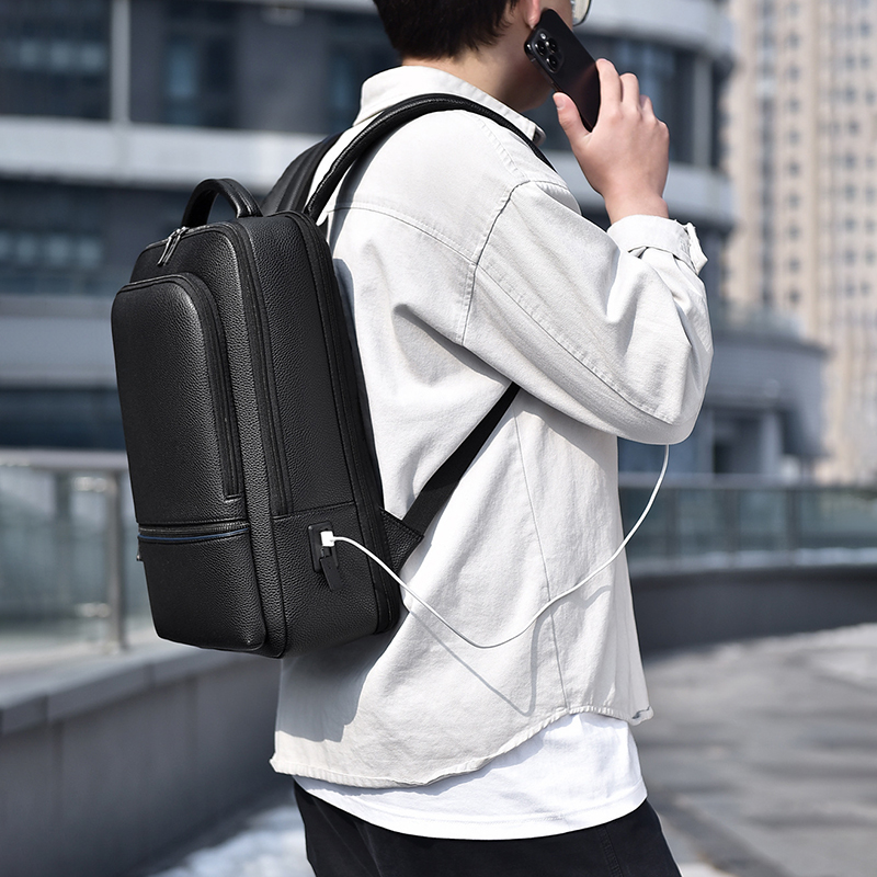 PU Leather Men's Backpack USB  - Leather Work Bag 评论和价格