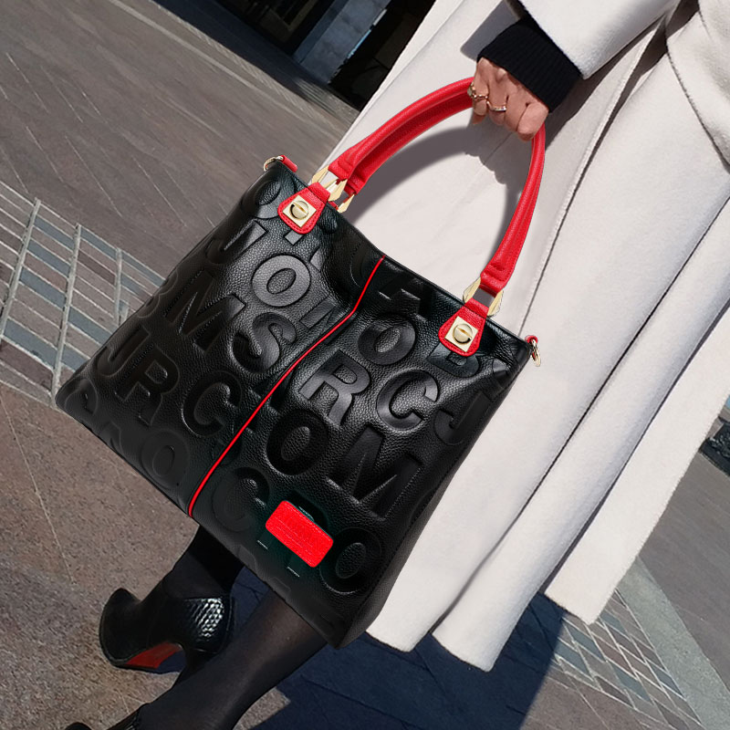 Genuine Cowhide Embossed Lette - Leather Work Bag Women 评论和价格