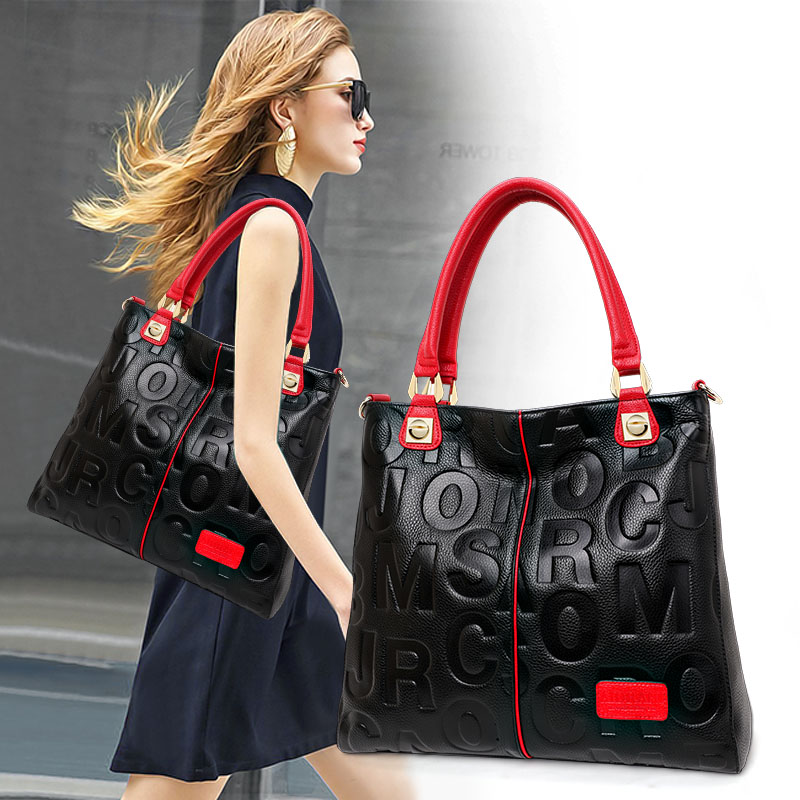 Genuine Cowhide Embossed Lette - Leather Work Bag Women 评论和价格
