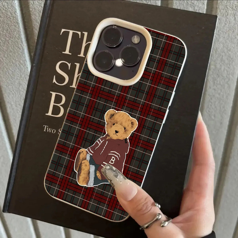 Grid Retro Teddy Bear Pattern  - Leather X 评论和价格