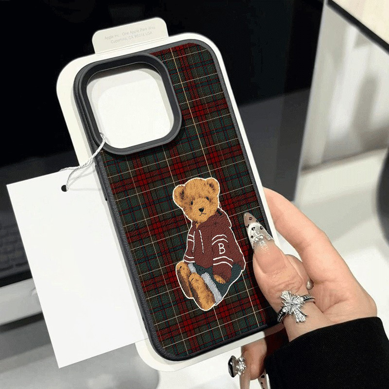 Grid Retro Teddy Bear Pattern  - Leather X 评论和价格