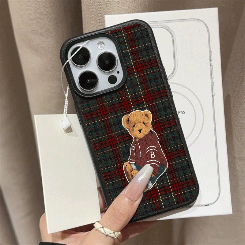 Grid Retro Teddy Bear Pattern  - Leather X 评论和价格