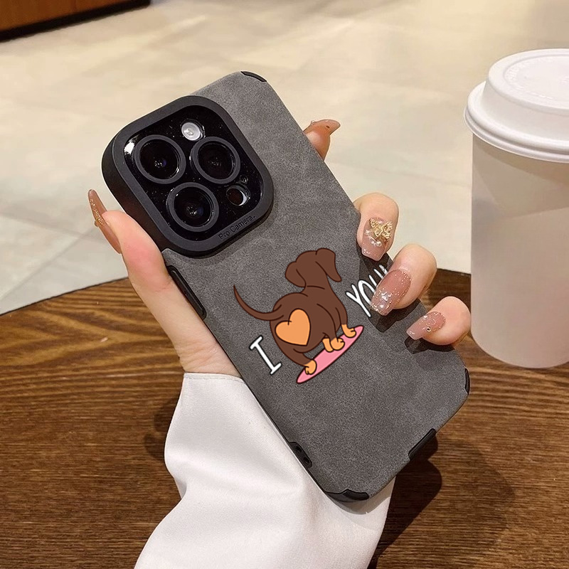 Cute Dachshund Heart Print Pho - Leather X 评论和价格